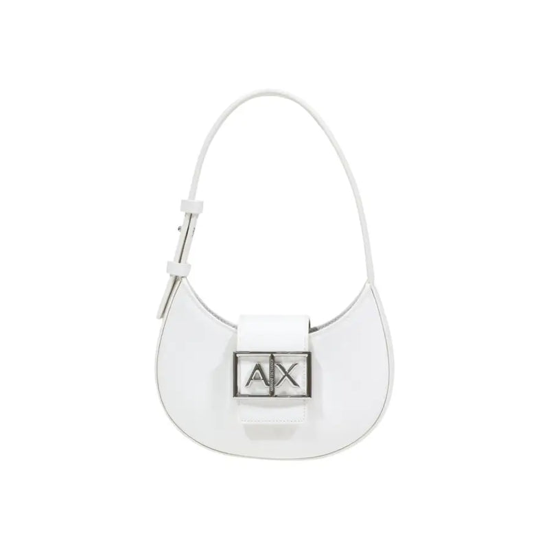 Armani Exchange weiße Hobo-Tasche aus Leder mit silberfarbenem Axt-Logo-Verschluss
