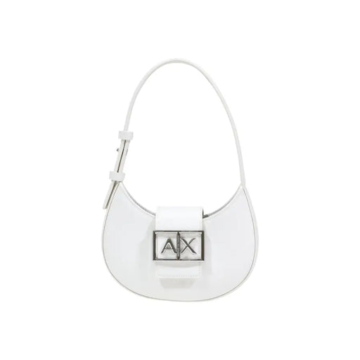 Armani Exchange weiße Hobo-Tasche aus Leder mit silberfarbenem Axt-Logo-Verschluss