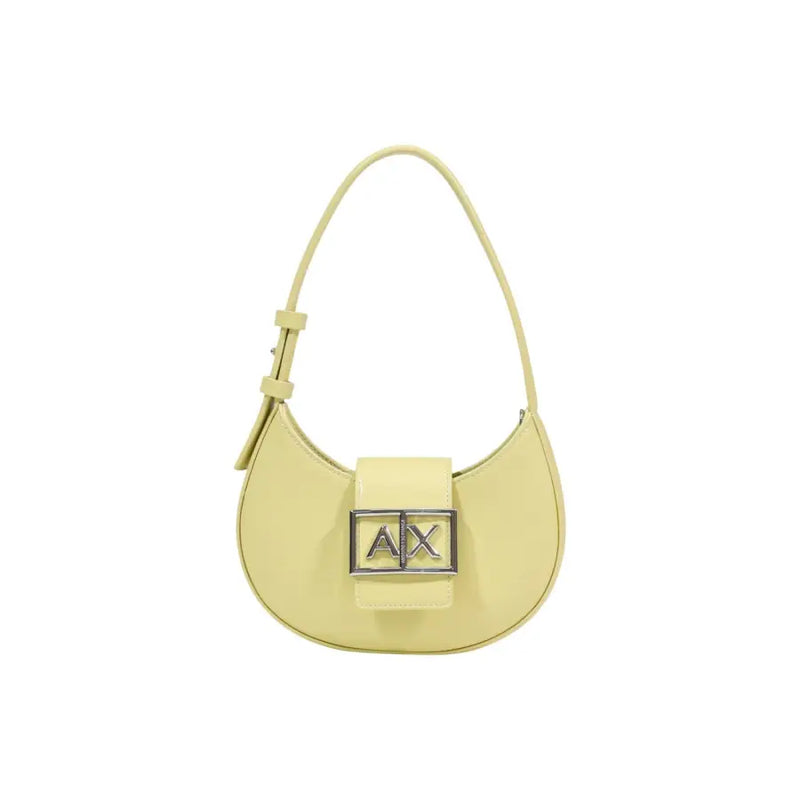 Armani Exchange Hellgelbe Hobo-Tasche aus Leder mit Axt-Plakette, Reißverschluss