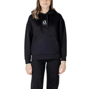 Armani Exchange Schwarzer Damen-Hoodie mit weißem Logo und Vordertasche aus einem angenehmen Baumwollmischgewebe