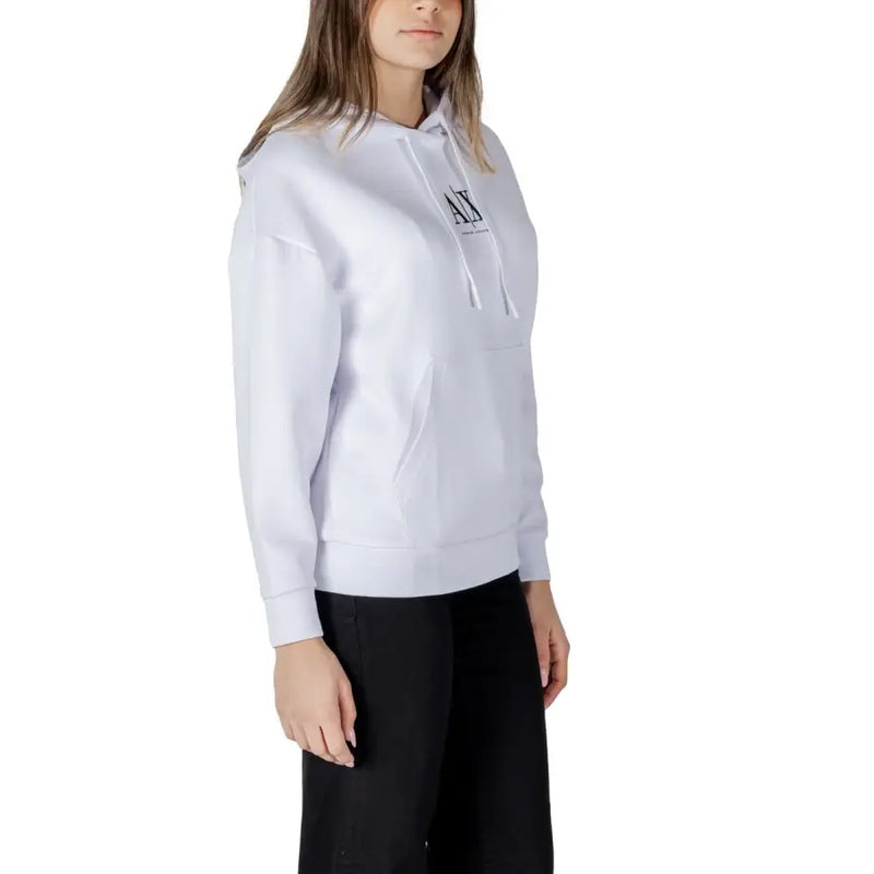 Armani Exchange weißer Kapuzenpullover für Damen mit schwarzem Brustlogo