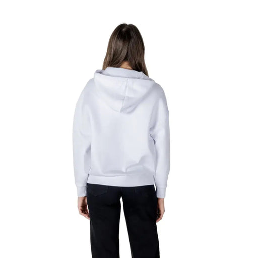 Armani Exchange white hooded sweatshirt for women with relaxed fit and ribbed cuffs in soft cotton material