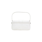 Armani Exchange white leather handbag with minimalist design curved top handle and detachable shoulder strap