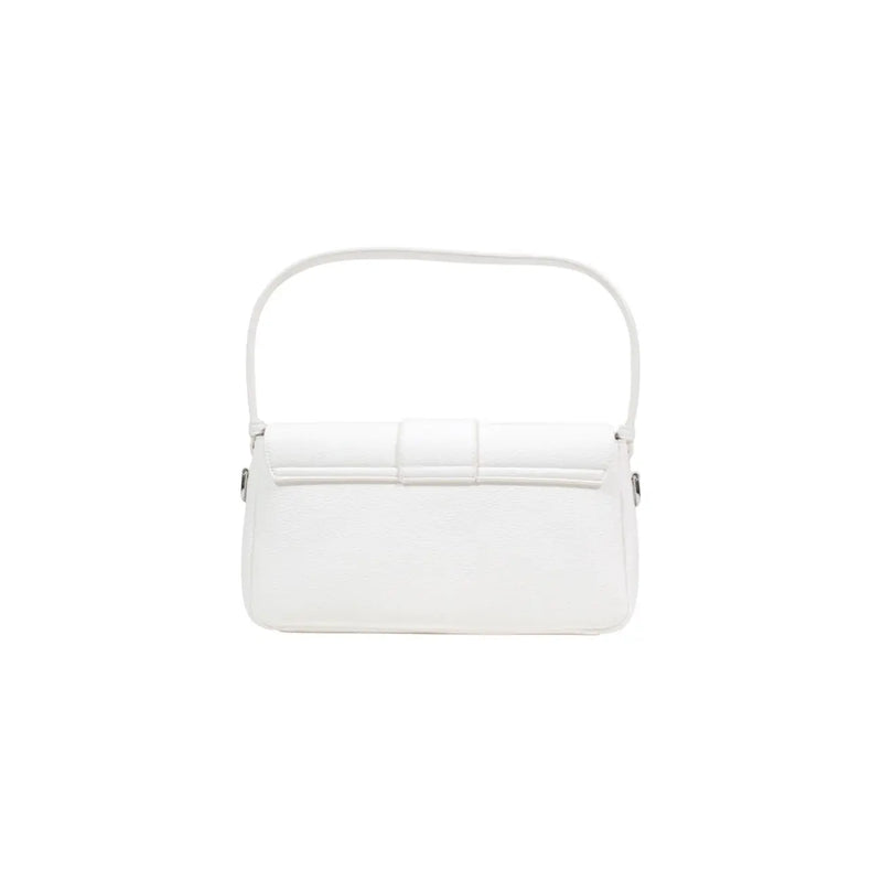 Armani Exchange white leather handbag with minimalist design curved top handle and detachable shoulder strap