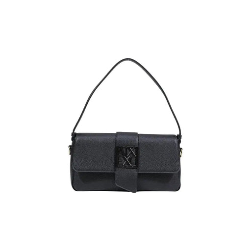 Armani Exchange schwarze Umhängetasche aus genarbtem Leder mit metallischem Logoverschluss