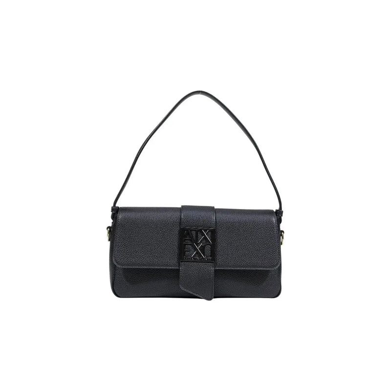 Armani Exchange black pebbled leather crossbody bag with metallic logo clasp