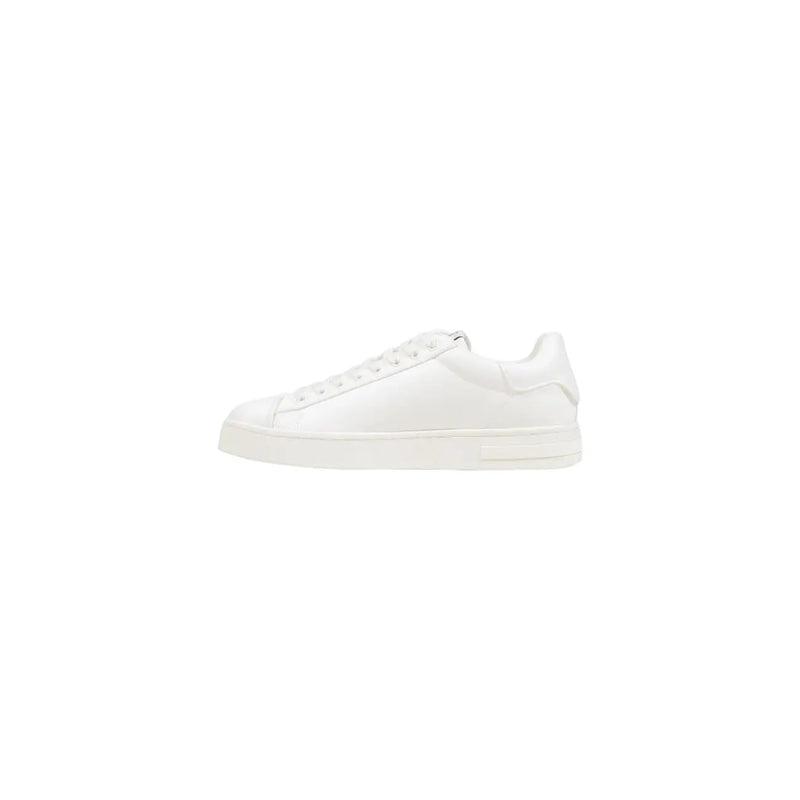 Armani Exchange white polyester low-top sneaker featuring white leather and a clean minimalist design with rubber sole
