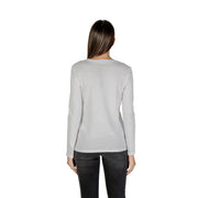 Armani Exchange white women long sleeve t shirt with rhinestone print soft light gray fabric and round neckline