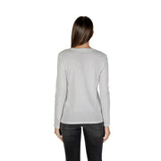 Armani Exchange white women long sleeve t shirt with rhinestone print soft light gray fabric and round neckline