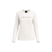 cremefarbenes Langarmshirt Armani Exchange Damen-T-Shirt aus Baumwolle mit einem dezenten silbernen Strasslogo auf der Brust