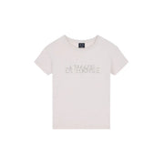 Armani Exchange Beigefarbenes Damen-T-Shirt aus Baumwolle mit Rundhalsausschnitt, cremefarbenem Design und dezentem, silberfarbenem Logo auf der Brust