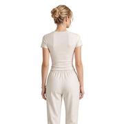 Armani Exchange Beigefarbenes Damen-Baumwoll-Kurzarmshirt mit taillierter Silhouette, elastischem Bund und kurzen Ärmeln