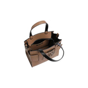 Armani exchange Beige Damenhandtasche aus Polyurethan-Leder mit schwarzen Henkeln und geometrischem Logo-Emblem