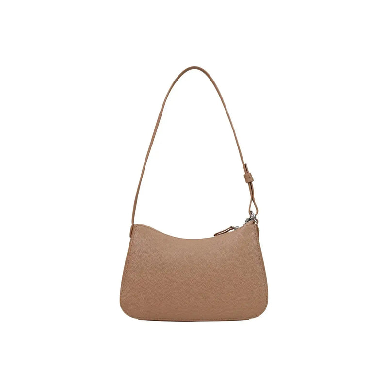Armani Exchange Beigefarbene Damen-Schultertasche aus strukturiertem Leder mit schmalem Riemen und silberfarbenem Reißverschluss, Polyester, B 30 x H 18 cm