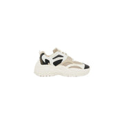Armani Exchange women beige slip on sneaker shoes with white and black chunky mesh and suede panels and thick rubber sole