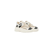 Armani Exchange women beige slip on sneaker featuring cream and black chunky mesh and suede panels