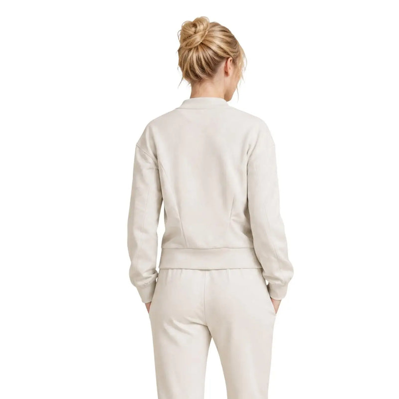 Armani Exchange women beige cropped sweatshirt in viscose blend with ribbed cuffs and waistband