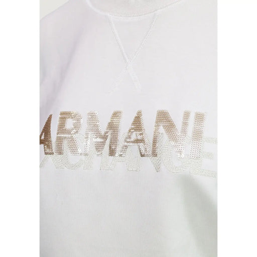 Weiß armani exchange Sweatshirt mit auffälligem, paillettenbesetztem Logo in Metallic-Gold und Silber aus Viskosemischgewebe