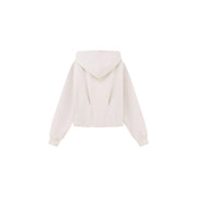 Armani Exchange women beige zip sweatshirt hoodie in cream-colored cropped design with soft relaxed fit and ribbed cuffs