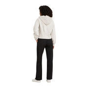 Armani Exchange women beige zip sweatshirt hoodie in soft cream fleece with relaxed fit and ribbed cuffs