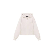 Armani Exchange women beige zip sweatshirt hoodie with cream-colored fabric and subtle embroidered chest logo