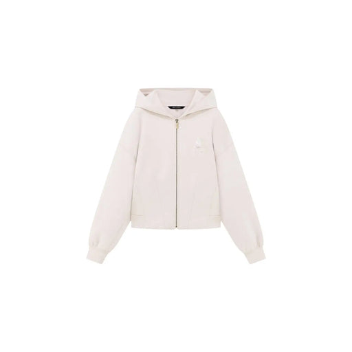 Armani Exchange Beigefarbener Damen-Sweatshirt-Hoodie mit Reißverschluss, cremefarbenem Stoff und dezentem, gesticktem Logo auf der Brust