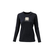 Armani Exchange Schwarzes Damen-T-Shirt aus Baumwolle mit langem Rundhalsausschnitt, langen Ärmeln und weißem Logo auf der Brust