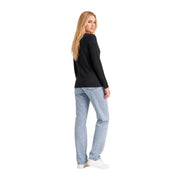 Armani Exchange schwarzes, langärmeliges, tailliertes Baumwoll-Damenhemd top mit Rundhalsausschnitt und schlichtem Design