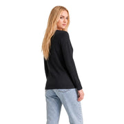 Armani Exchange Damen schwarzes Baumwoll-Langarmshirt top mit schlichtem, tailliertem Design und Rundhalsausschnitt