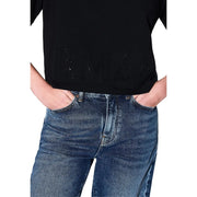 Armani Exchange Schwarzes Damen-T-Shirt aus Baumwolle mit Rundhalsausschnitt und glitzerndem Schriftzug auf der Vorderseite
