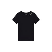 Armani Exchange Schwarzes Damen-T-Shirt aus Baumwolle mit kurzen Ärmeln und weißen Logo-Details an Schulter und Halsausschnitt