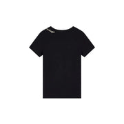 Armani Exchange Schwarzes Damen-T-Shirt aus Baumwolle mit Rundhalsausschnitt und weißer Stickerei „Exchange“ entlang der Schulternaht