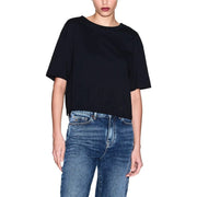 Armani Exchange Schwarzes, kurzes Baumwoll-T-Shirt für Damen mit kurzen Ärmeln und dezentem, gesticktem Logo auf der Vorderseite