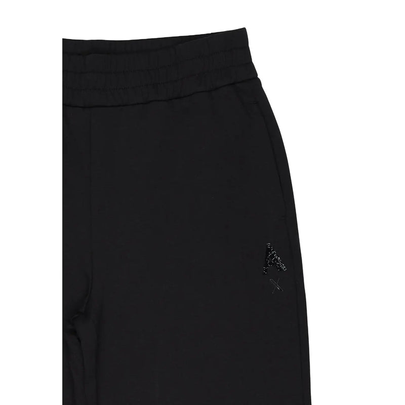 Armani Exchange Schwarze Damen-Sporthose aus Baumwolle mit dezentem, glitzerndem Logo, das auf den Oberschenkel gestickt ist