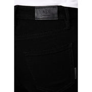 Rückansicht von Armani Exchange Schwarze Damen-Jeans aus Baumwollmischgewebe mit strukturiertem Leder-Logo-Patch (ARX).