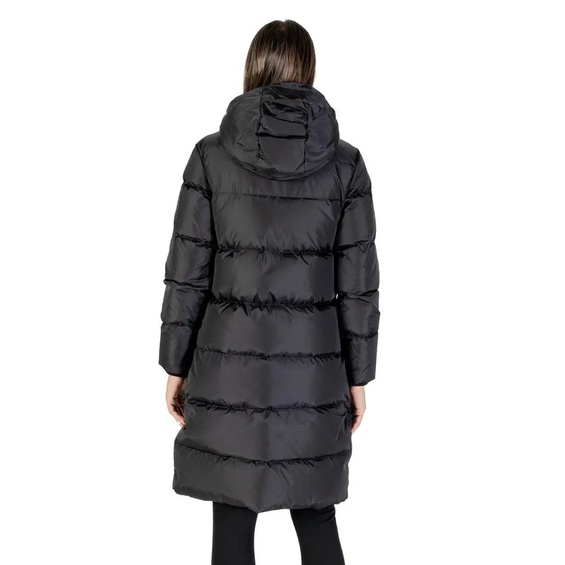 Armani Exchange Schwarze Damen-Kapuzenjacke aus Polyamid mit Steppdesign und angenähter Kapuze im Puffer-Stil