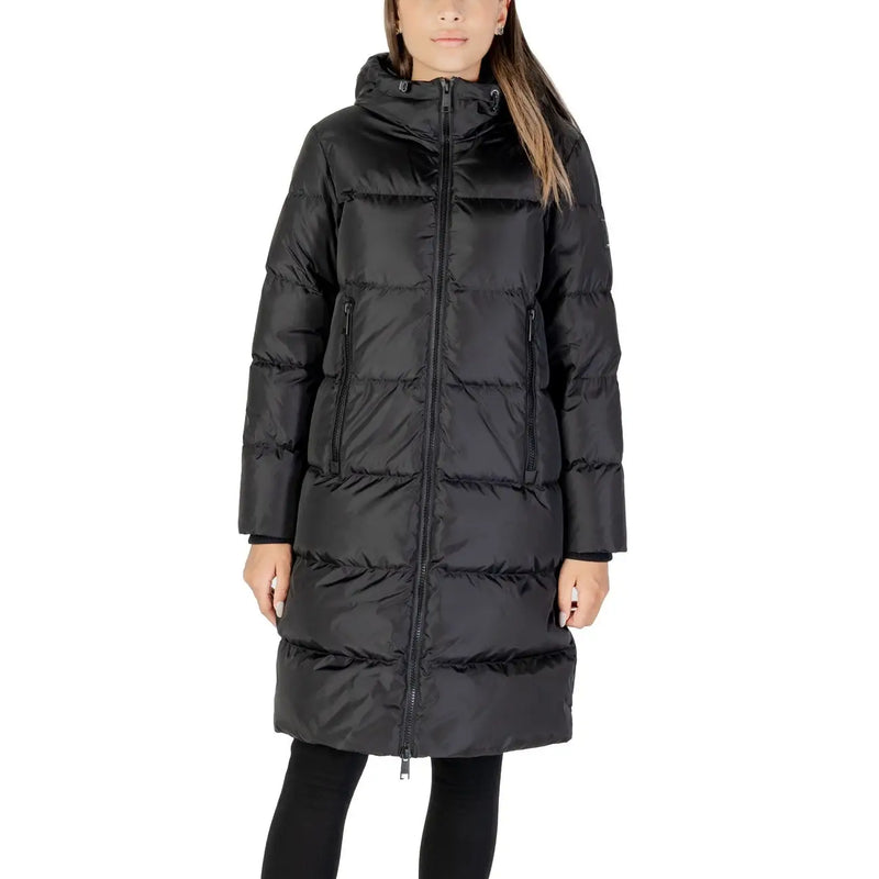 Armani Exchange Schwarze Damen-Kapuzenjacke aus Polyamid mit Steppeinsätzen, Frontreißverschluss und Seitentaschen