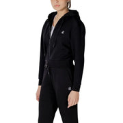 Armani Exchange women black zip-up fleece hoodie with embroidered logo