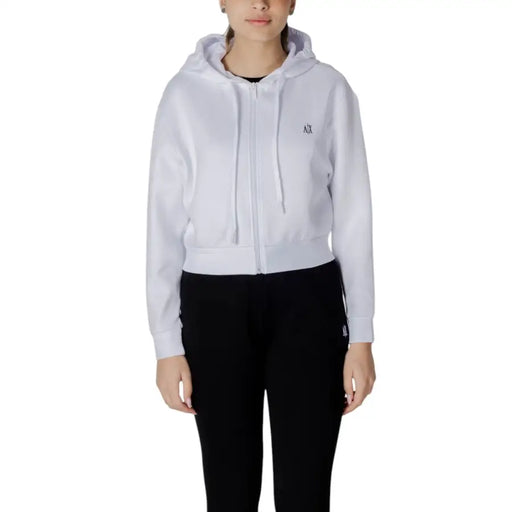 Armani Exchange schwarzer Kapuzenpullover mit Reißverschluss und gesticktem Logo