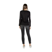 Armani Exchange women black long sleeve round neck cotton t shirt with fitted silhouette and simple neckline