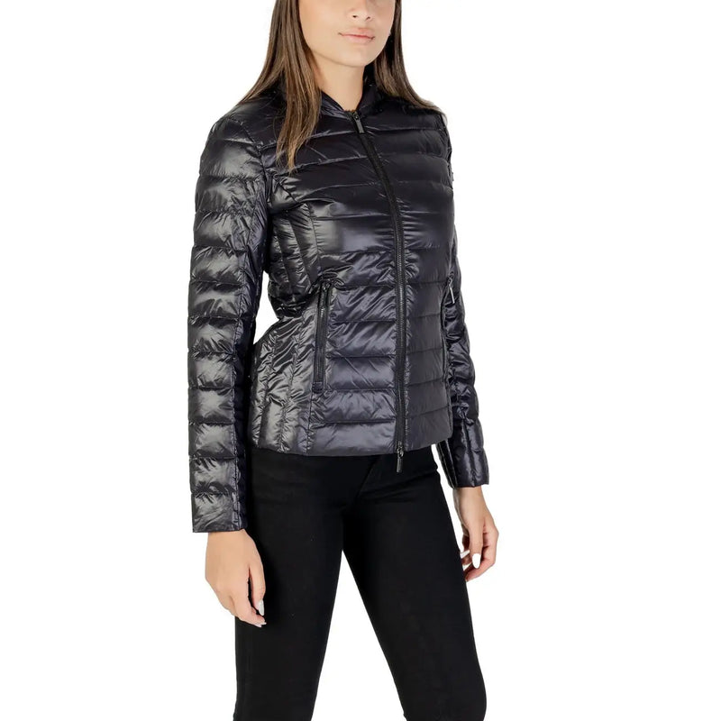 Armani Exchange Schwarze, gesteppte Damen-Daunenjacke aus glänzendem, wasserabweisendem Polyamid mit Frontreißverschluss