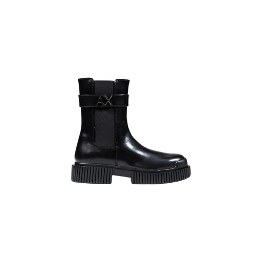 Armani Exchange black leather ankle boot with chunky ribbed sole