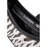 Armani Exchange women black polyester handbag with black and white zebra print and sleek curved design W28 H18 L6