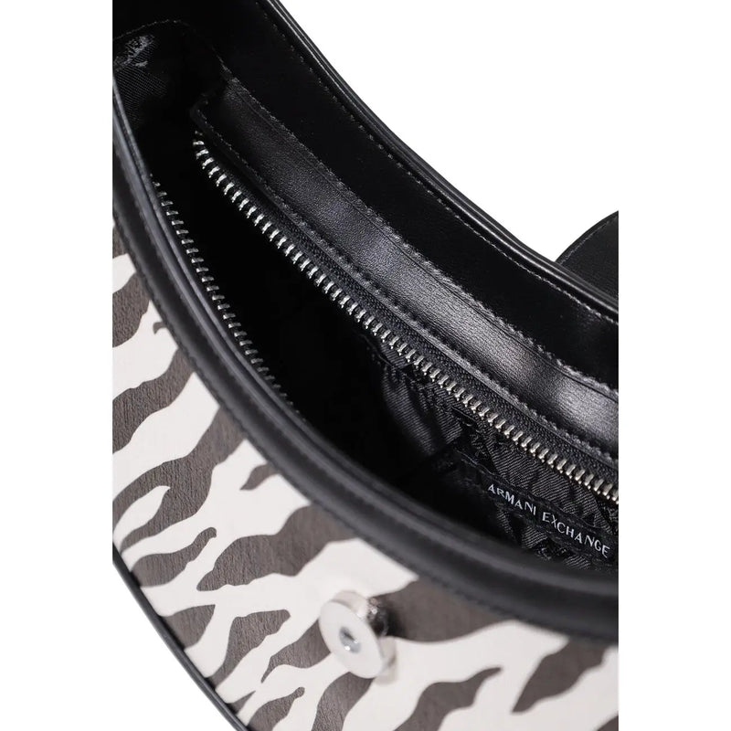 Armani Exchange women black polyester handbag with black and white zebra print and sleek curved design W28 H18 L6