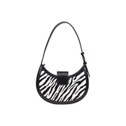 Armani Exchange women black polyester handbag featuring a black and white zebra-print shoulder bag with a curved design