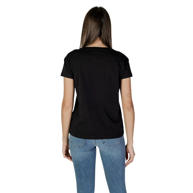 Armani Exchange women black short-sleeved crew neck t shirt made of soft cotton with a simple design