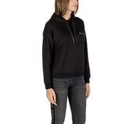Armani Exchange women black cotton hoodie with subtle white chest embroidery and matching drawstrings