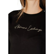 Armani Exchange women black long sleeve round neck sweatshirt with silver cursive embroidery on the chest