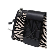 Armani Exchange women black polyester crossbody bag with zebra print and glossy black logo plaque W20cm