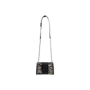 Armani Exchange women black shoulder bag in black and white zebra-print polyester with silver chain crossbody strap